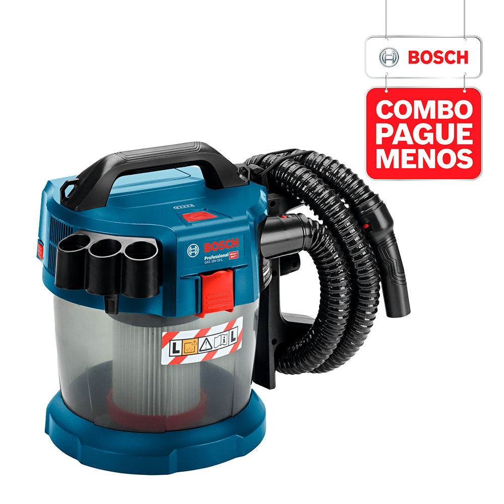 Aspirador de Pó a Bateria Bosch GAS 18V-10 L + Serra Circular a Bateria Bosch GKS 18V-57, com 2 baterias 18V 4,0Ah 1 carregador rápido 220V e 1 bolsa de transporte